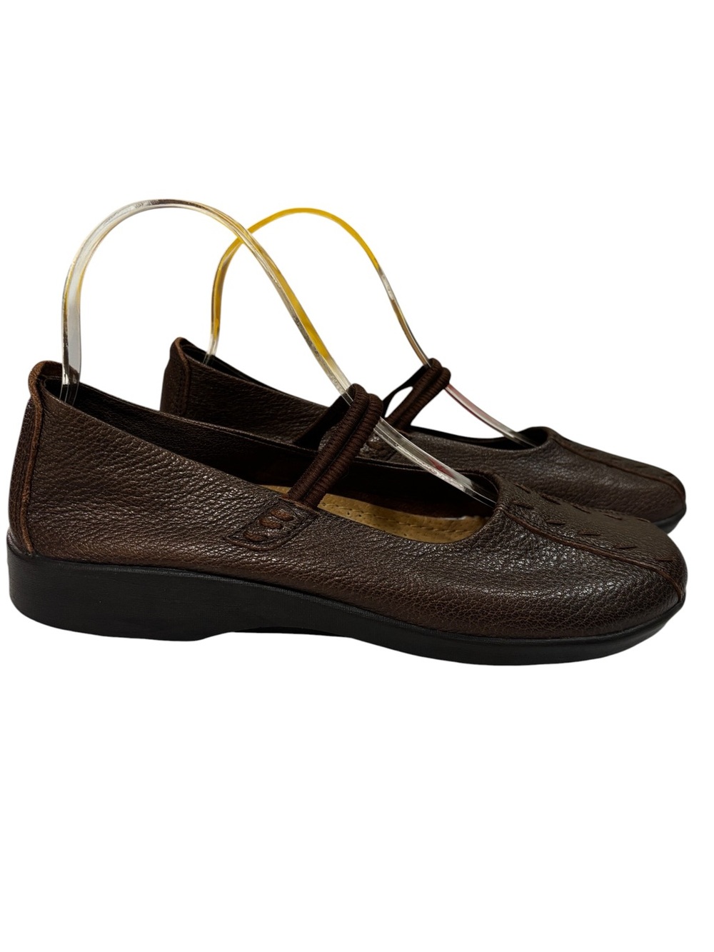 Arcopedico Brown Leather Elastic Strap Mary Jane Flats Travel Boho EU39/US 8-8.5